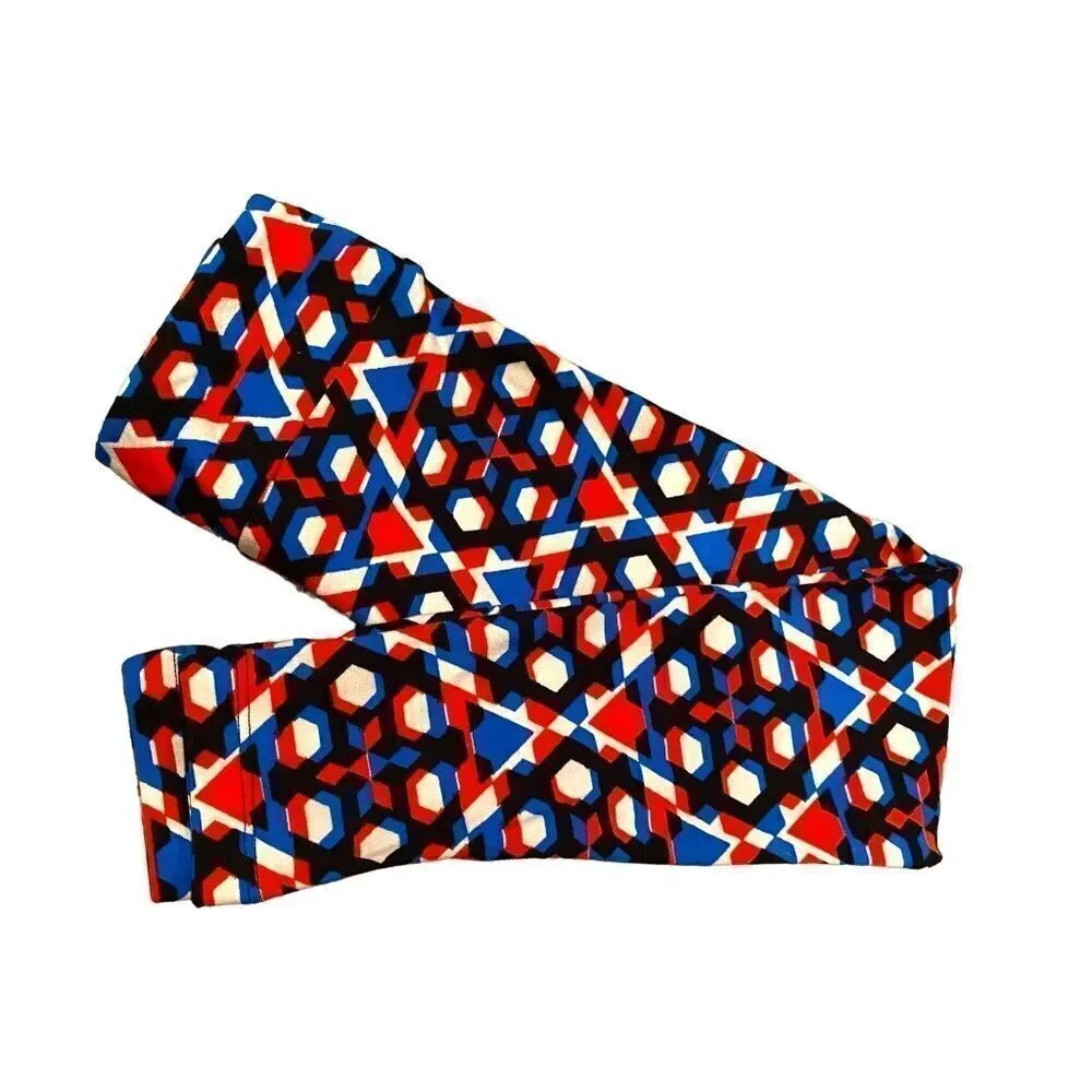 0660 LulaRoe Kids Leggings S/M Large Squares Print Black Red Blue White New
